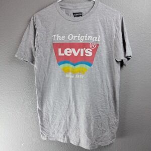 Levi's T-Shirt M Vintage Graphic Gray Rainbow‎ Logo Retro Y2K 90s Style Casual